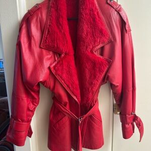 Vibrant Red Leather Jacket with Plush Lining